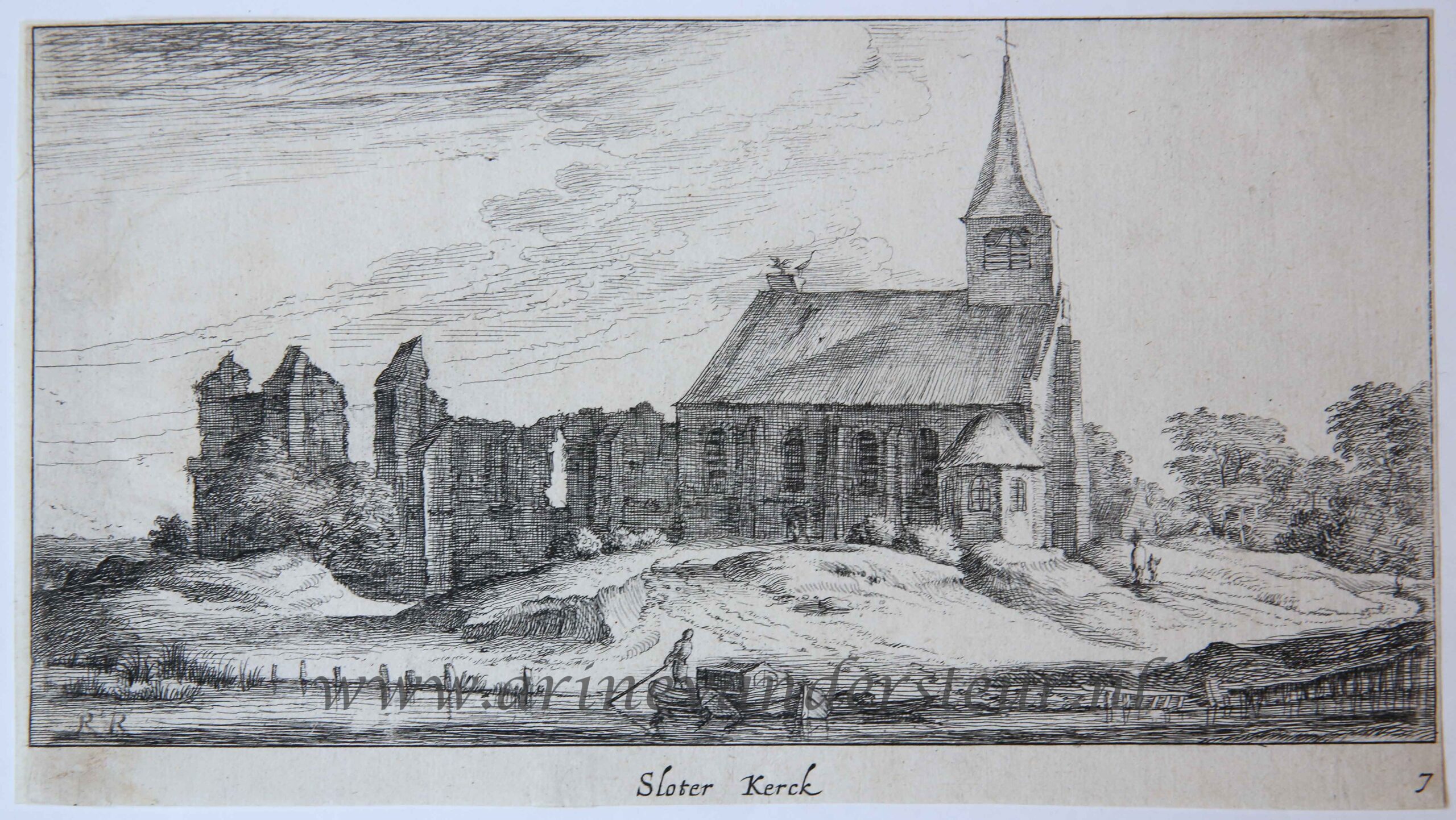 [Antique print, etching] Sloter Kerck (Sloterkerk Amsterdam), published ca. 1650.