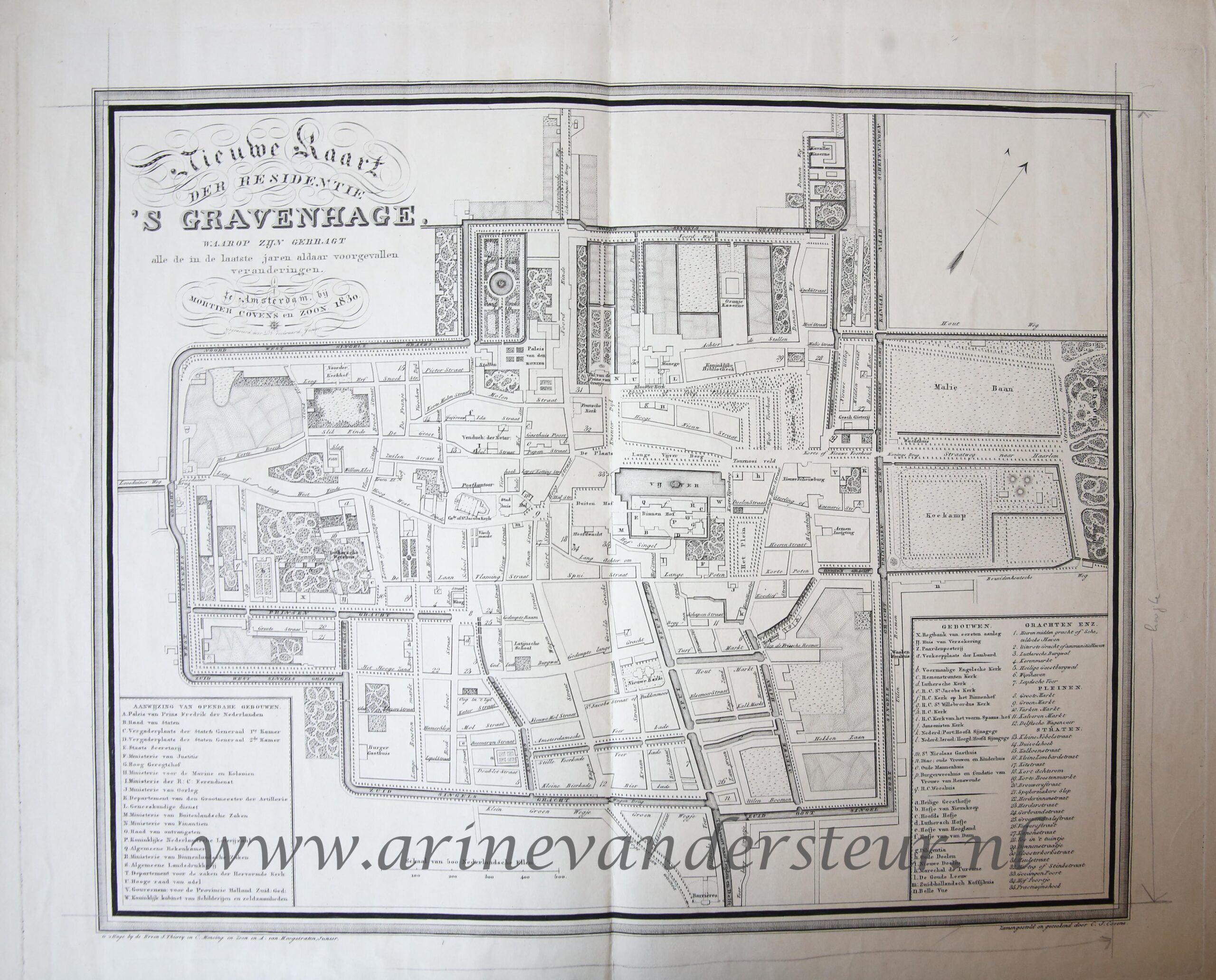 [Cartography The Hague, antique print, etching] Nieuwe Kaart der Residentie 'S GRAVENHAGE (plattegrond van Den Haag), published 1830.