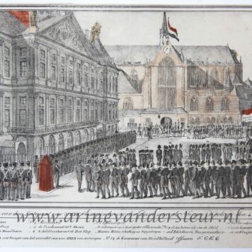 [Antique print, lithography] De Lijkstatie van den Luitenant van Speyk Passeerende over den Dam naar de Nieuwe Kerk op den 4 Mei 1832, published 1832.
