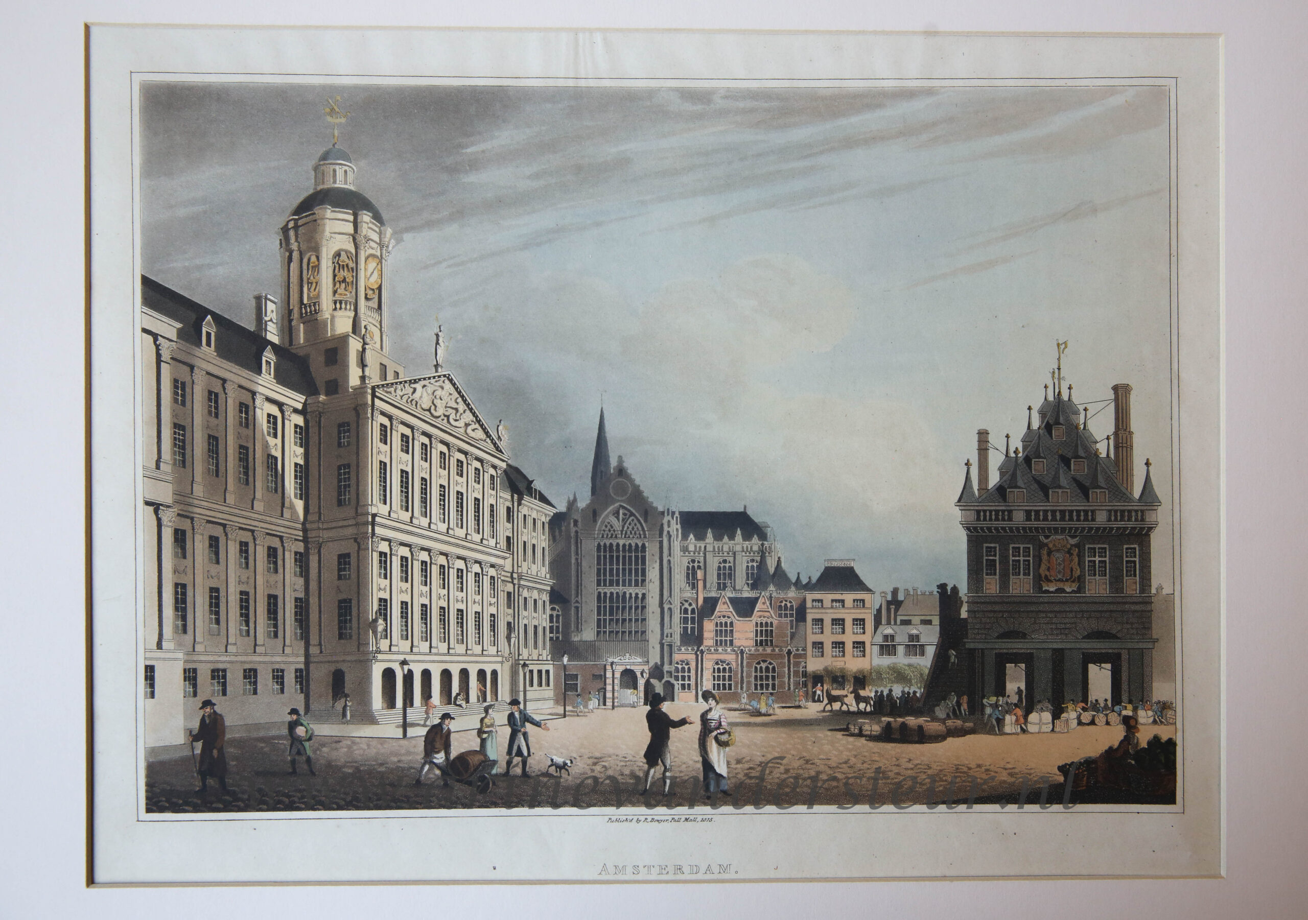 [Antique print, handcolored aquatint] AMSTERDAM (dam square), published 1815.