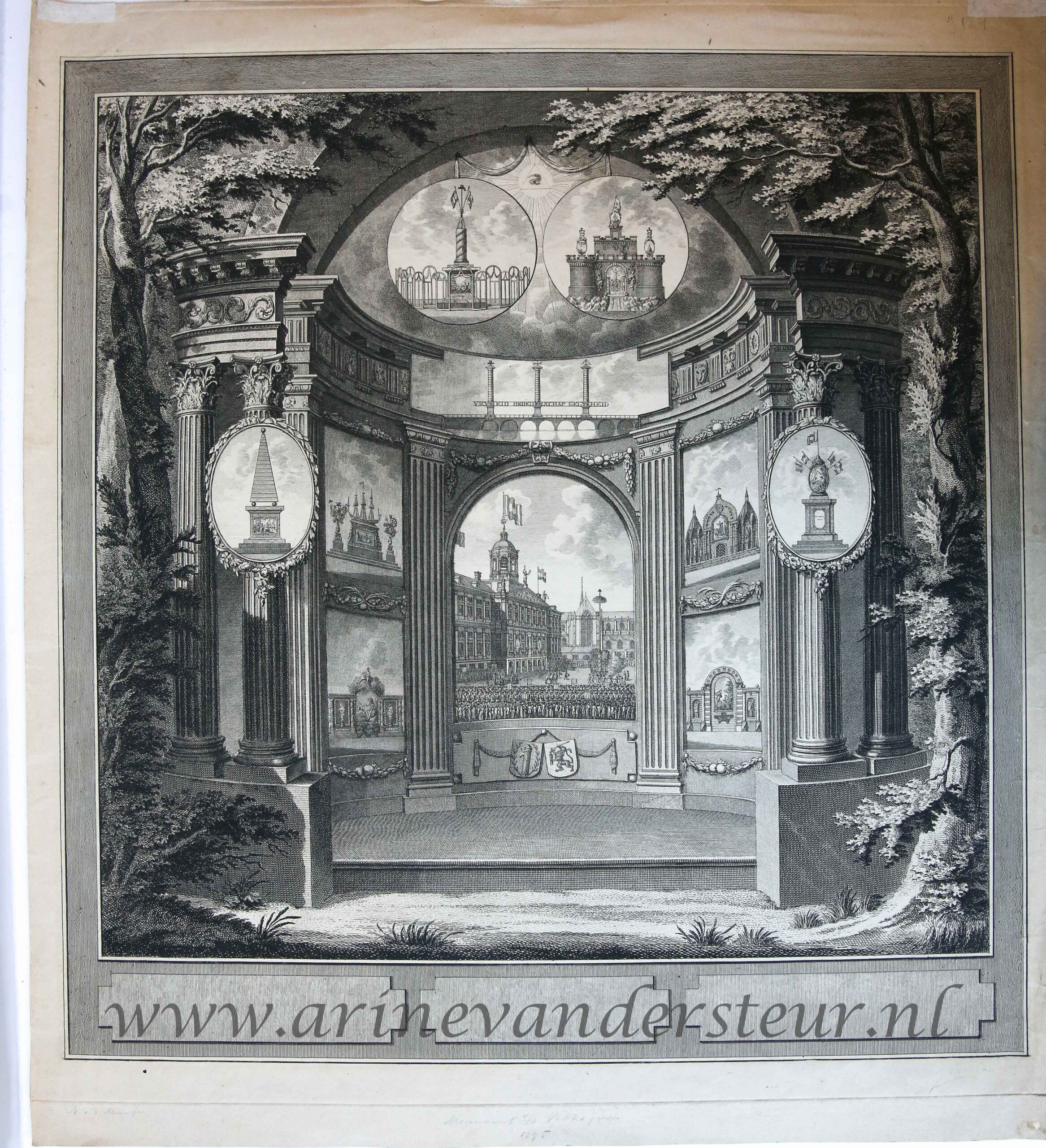 [Antique print, etching, Amsterdam] Monument for the Alliance festival in Amsterdam, published 1795.