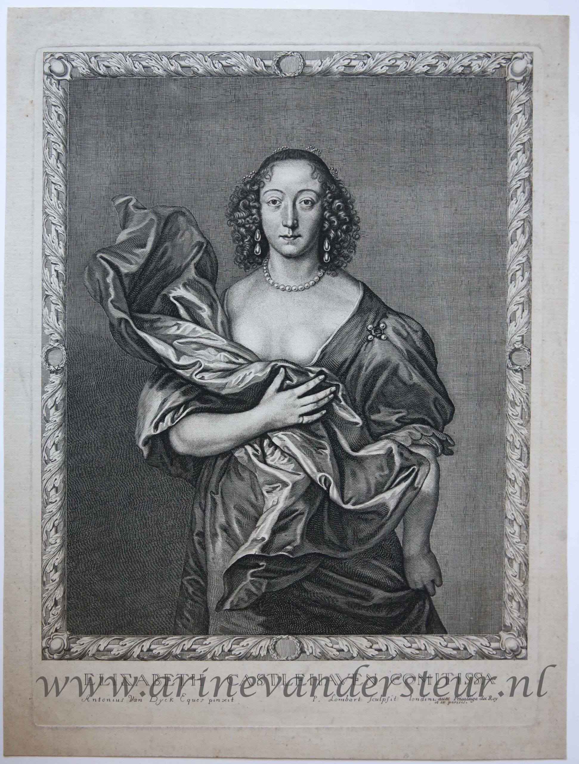 [Antique portrait print, engraving] ELIZABETH CASTLEHAVEN COMITISSA (Elizabeth, Countess of Castlehaven), published c. 1660.