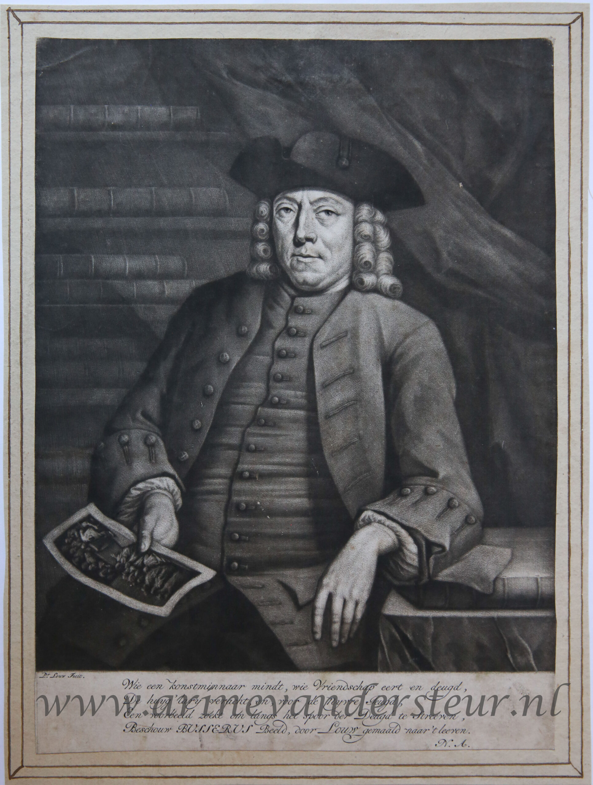 [Antique portrait print, mezzotint] Portrait print of art collector and engraver Hendrik Busserus (1701-1781), published ca. 1761.