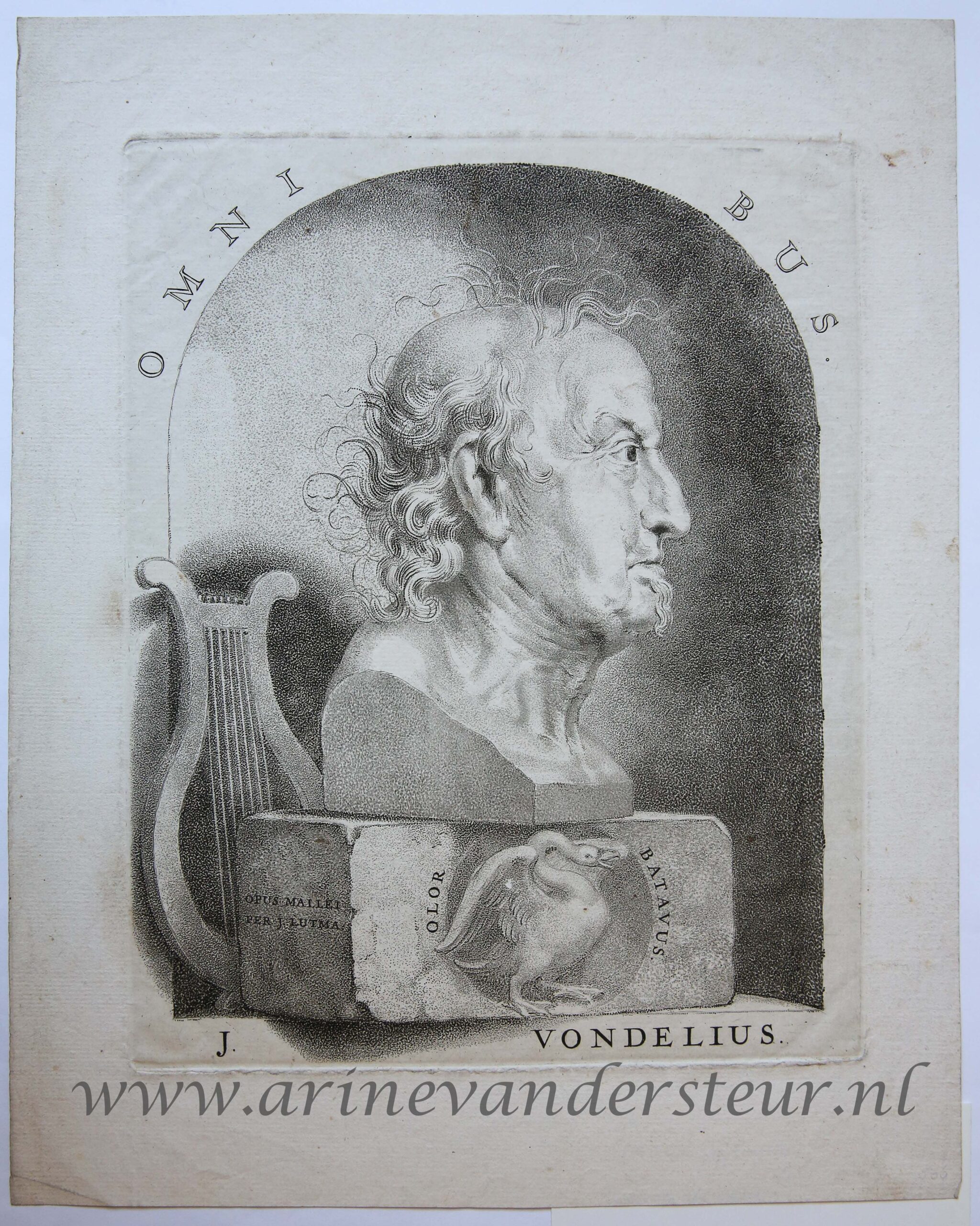 [Antique print, engraving] J VONDELIUS (dichter Joost van den Vondel), published ca. 1681.