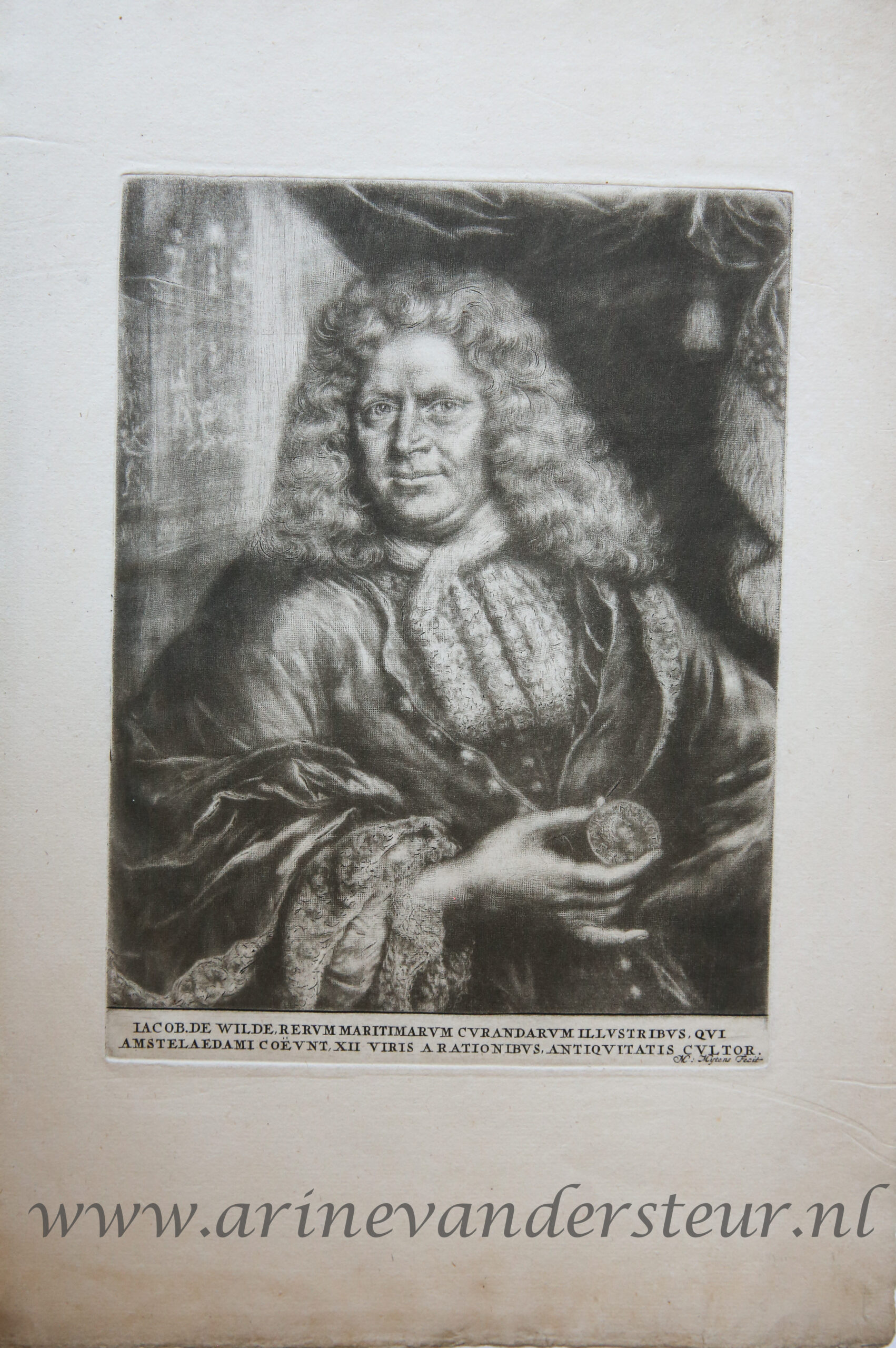 [Antique portrait print, mezzotint] Portrait of Jacob de Wilde, published ca. 1700.