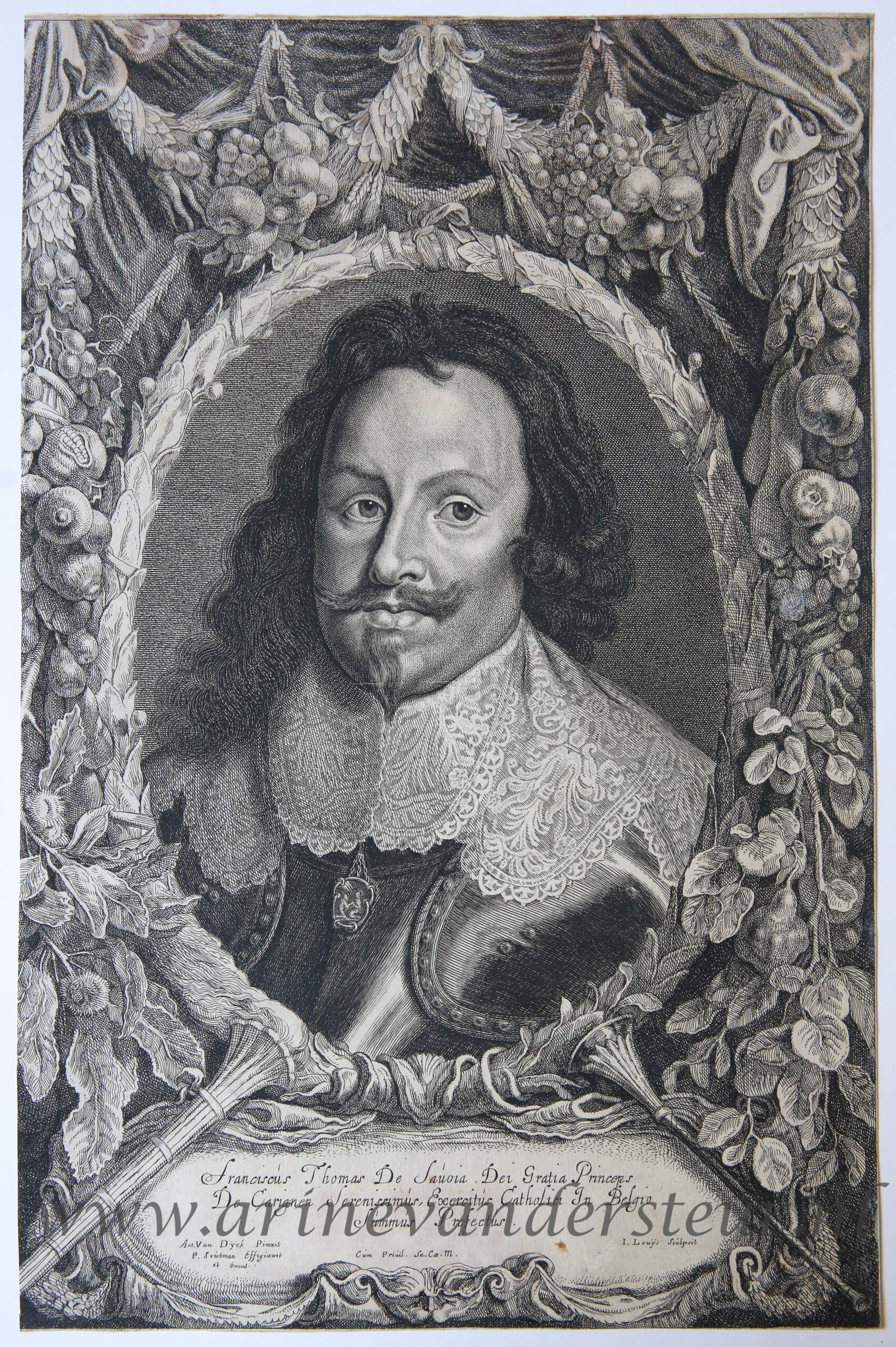 [Antique portrait print, etching and engraving] Portrait of Tommaso Francesco of Savoy, published ca. 1650.