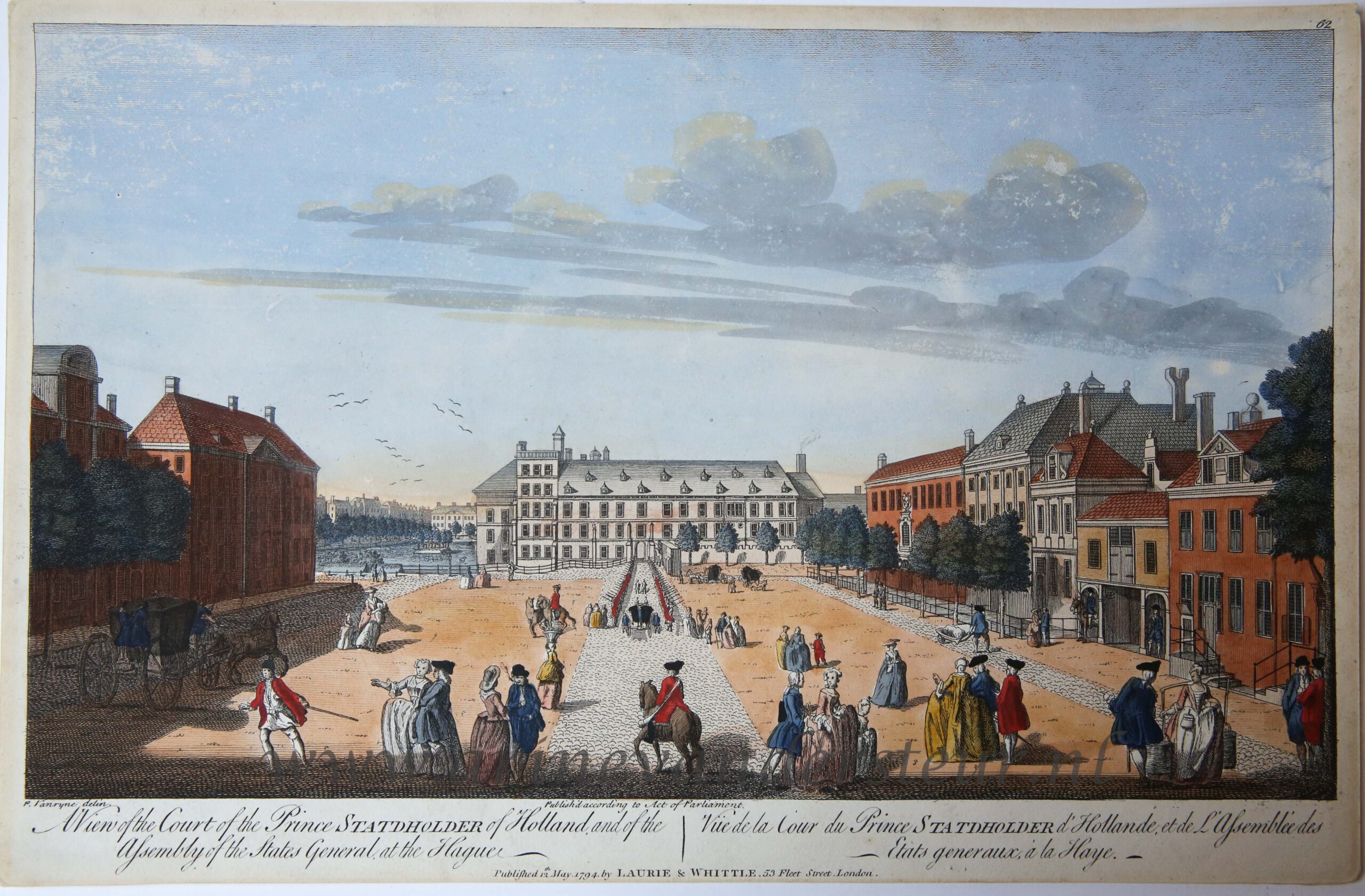 [Handcolored optical view, The Hague] A View of the Court of the Prince Statholder of Holland, and of the Assembly of the States General, at the Hague, published 1794.