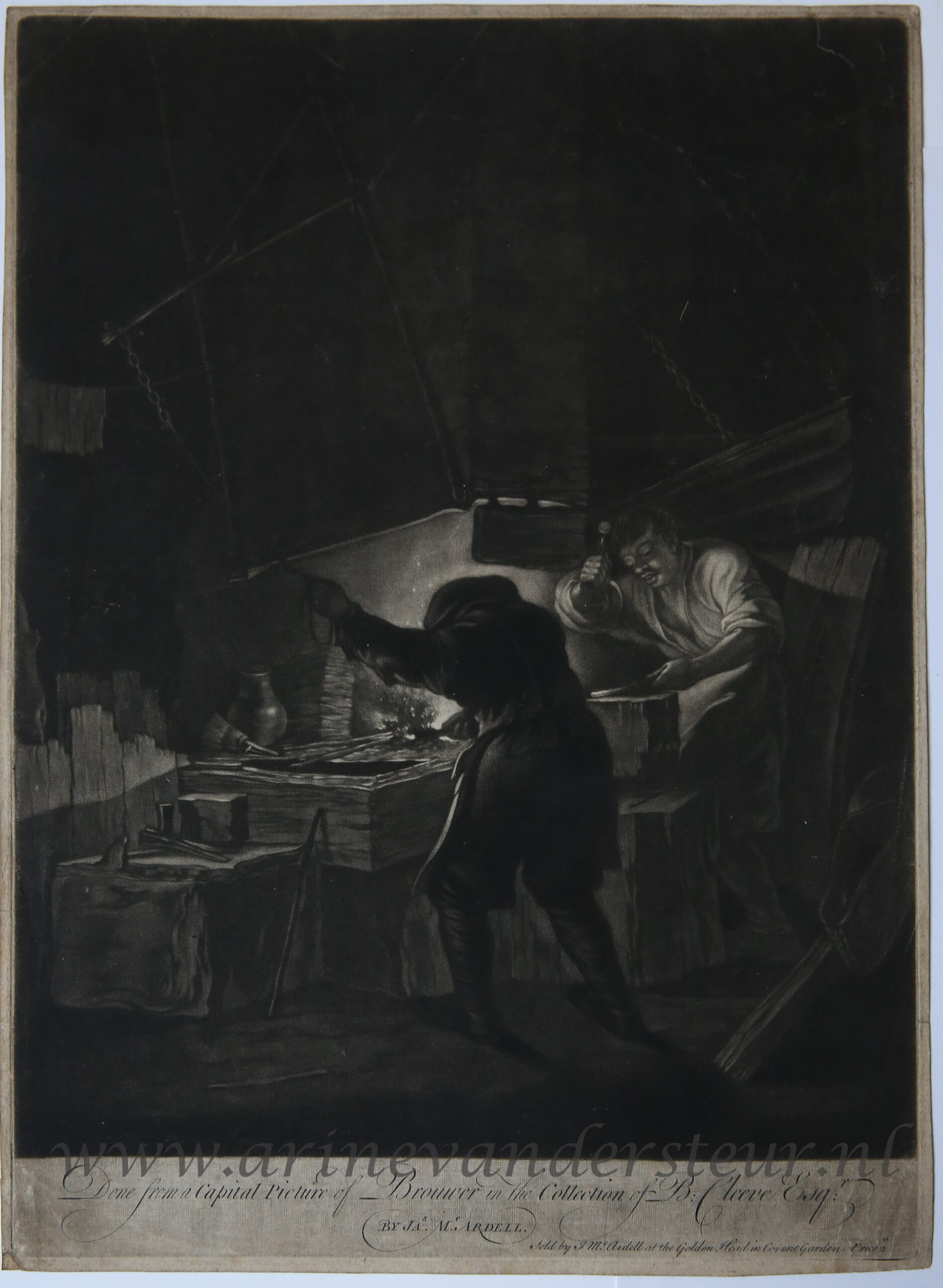 [Antique print, mezzotint] The blacksmith (de smid), published ca. 1750.