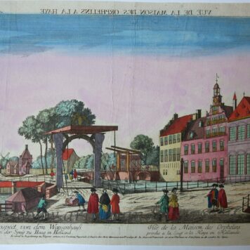 [Optica print, handcolored, The Hague] Prospect von dem Waysenhaus an der Spuy zu Haag in Holland / Vue de la Maison des Orphelins proche a la Spuy a la Haye en Hollande. (Opticaprent van weeshuis aan het Spui in Den Haag/'s-Gravenhage), published ca. 1750.