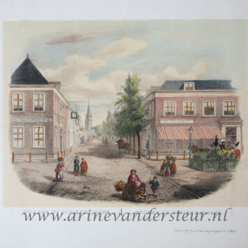 [Antique print, colored lithograph, Scheveningen] Intrede te Scheveningen / Entrée de Schéveningue, published before 1844.