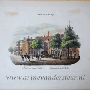 [Antique print, colored lithograph, The Hague] Promenade a La Haye, published ca. 1840.