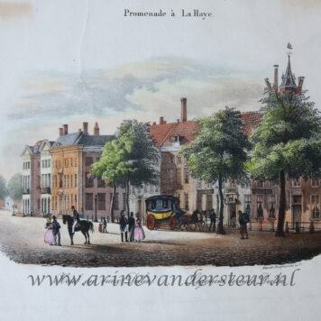 [Antique print, colored lithograph, The Hague] Promenade a La Haye, published ca. 1840.
