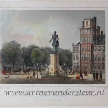 [Antique print, colored lithograph, The Hague] The statue of King William II / Standbeeld van Koning Willem II, published ca. 1854.