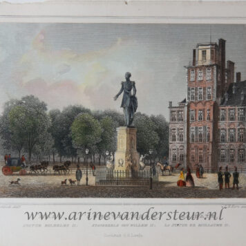 [Antique print, colored lithograph, The Hague] The statue of King William II / Standbeeld van Koning Willem II, published ca. 1854.