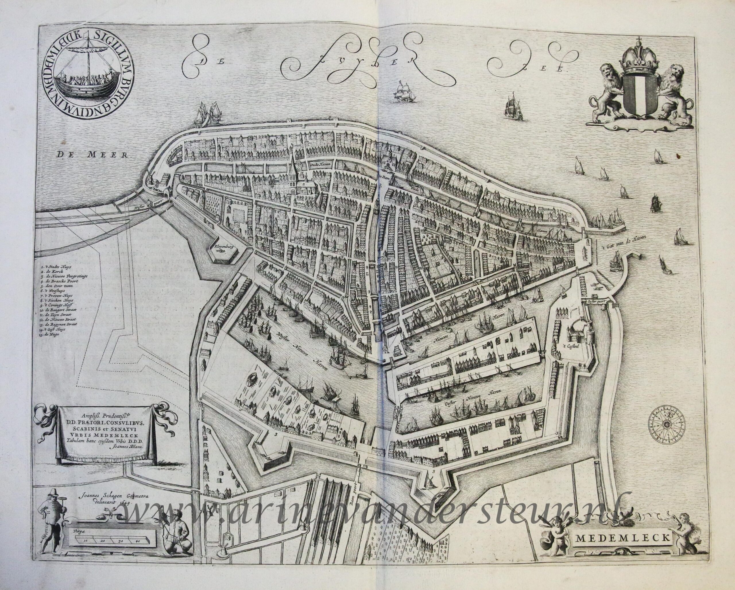  - [Antique print, etching, oude prent Medemblik] Map of Medemblik, published 1652.