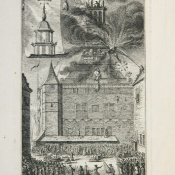 [Antique print, etching and engraving, oude prent Hoorn] De Hoofdtoren te Hoorn, door het Onweder in brand geraekt op den 10 Maert 1750, published 1751.