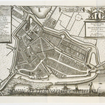 [Antique print; cartography, oude prent Monneckendam] Grondtekening der Stad MONNIKENDAM, published 1743.