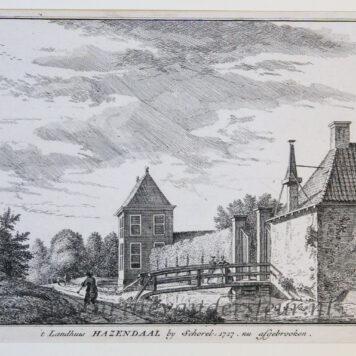[Antique print, etching, oude prent] 't Landhuis Hazendaal by Schorel. 1727. nu afgebrooken, published ca. 1739.