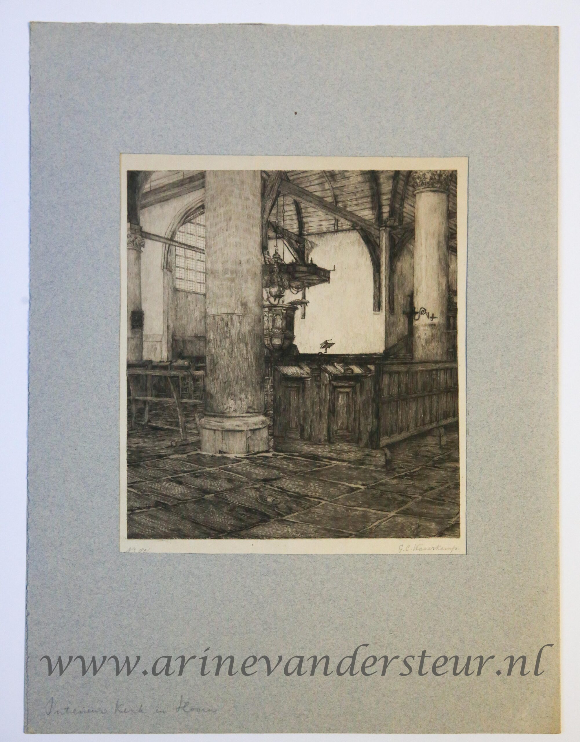 [Modern print, etching, Hoorn] Interior of the Oosterkerk in Hoorn, published 1909.