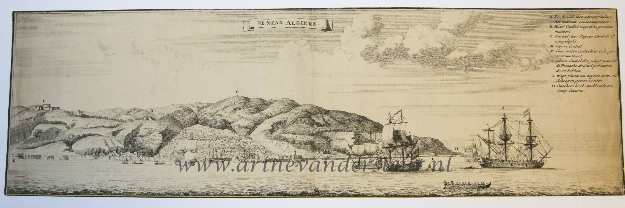 [Antique print, etching] De stad Algiers, published ca. 1725-1747.