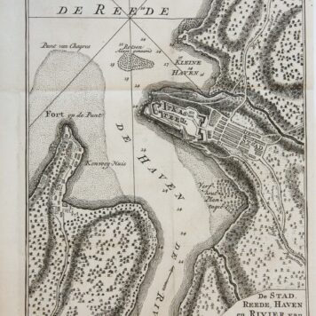 [Antique print, cartography] De Stad, reede, haven en rivier van CHAGRES ... (Panama), published 1765.