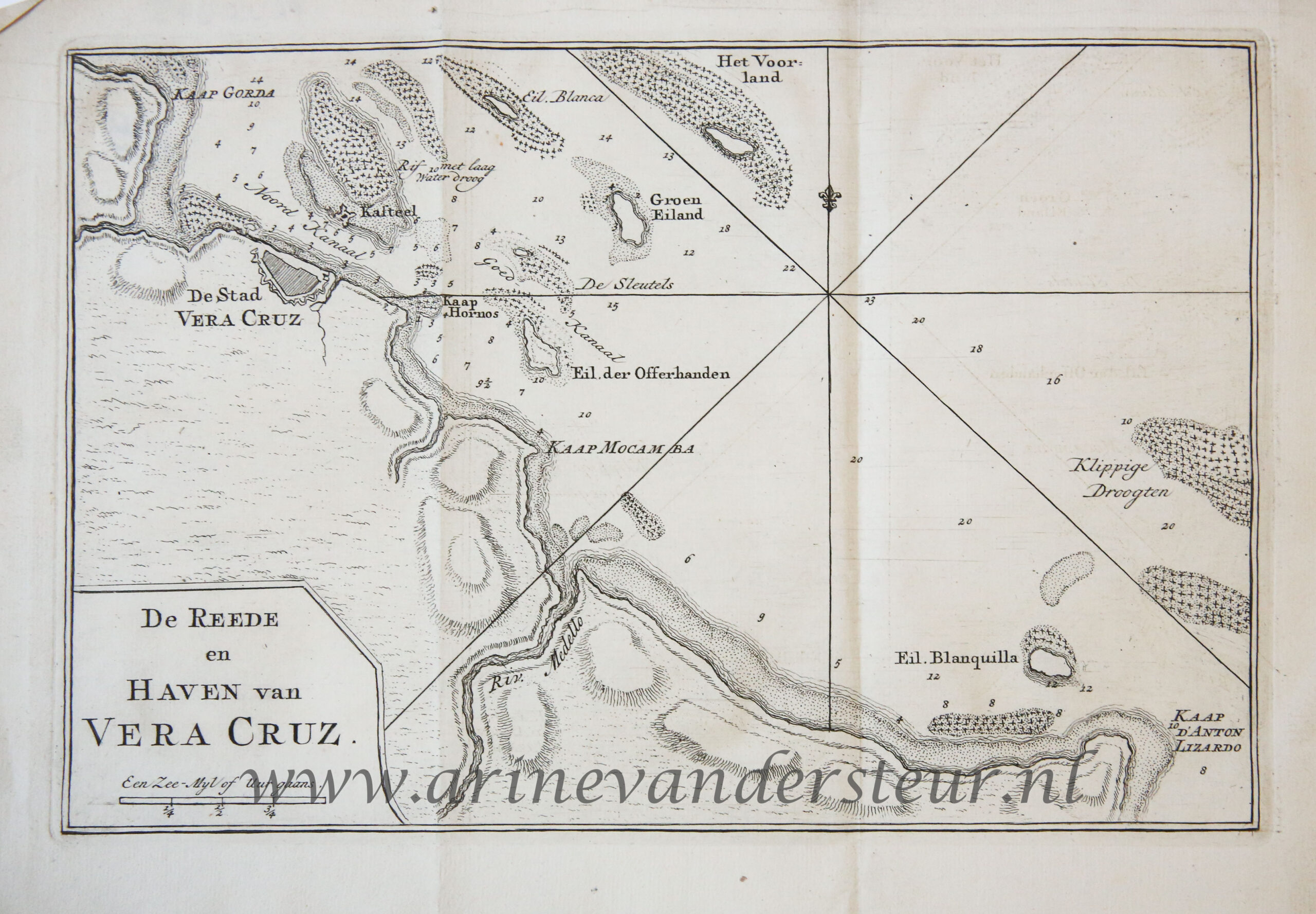 [Antique print, cartography] De Reede en Haven (harbour) van Vera Cruz (Mexico), published 1765.