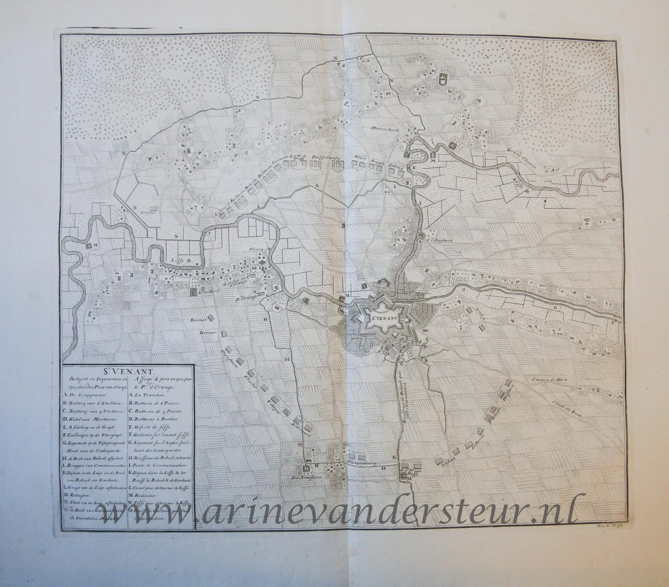 [Antique print, etching] Map of the siege of Saint-Venant in 1710 (Spanish Succession War), published 1729.