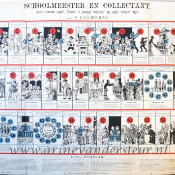 [Antique game, board game, lithography] Schoolmeester en collectant, published ca. 1880.