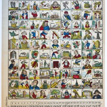 [Antique game, lottery, loterij spel, colored] Lottery game, published ca. 1850.