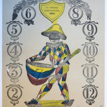 [Centsprent/catchpenny print, antique game, gambling] Het Vermakelijk Harlekein-spel. No. 95, published ca. 1850.