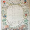 [Kermis Brief / Fair Wish Card, 1790] Pieter Sijmons Olie. Hand colored wishcard with a village scene, ca. 1790, 1 p.