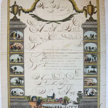 [Kerst Wens / Christmas Wish, 1827] Pieter van Stiepriaan. Decorative card with allegories of the months, dated 1827, 1 p.