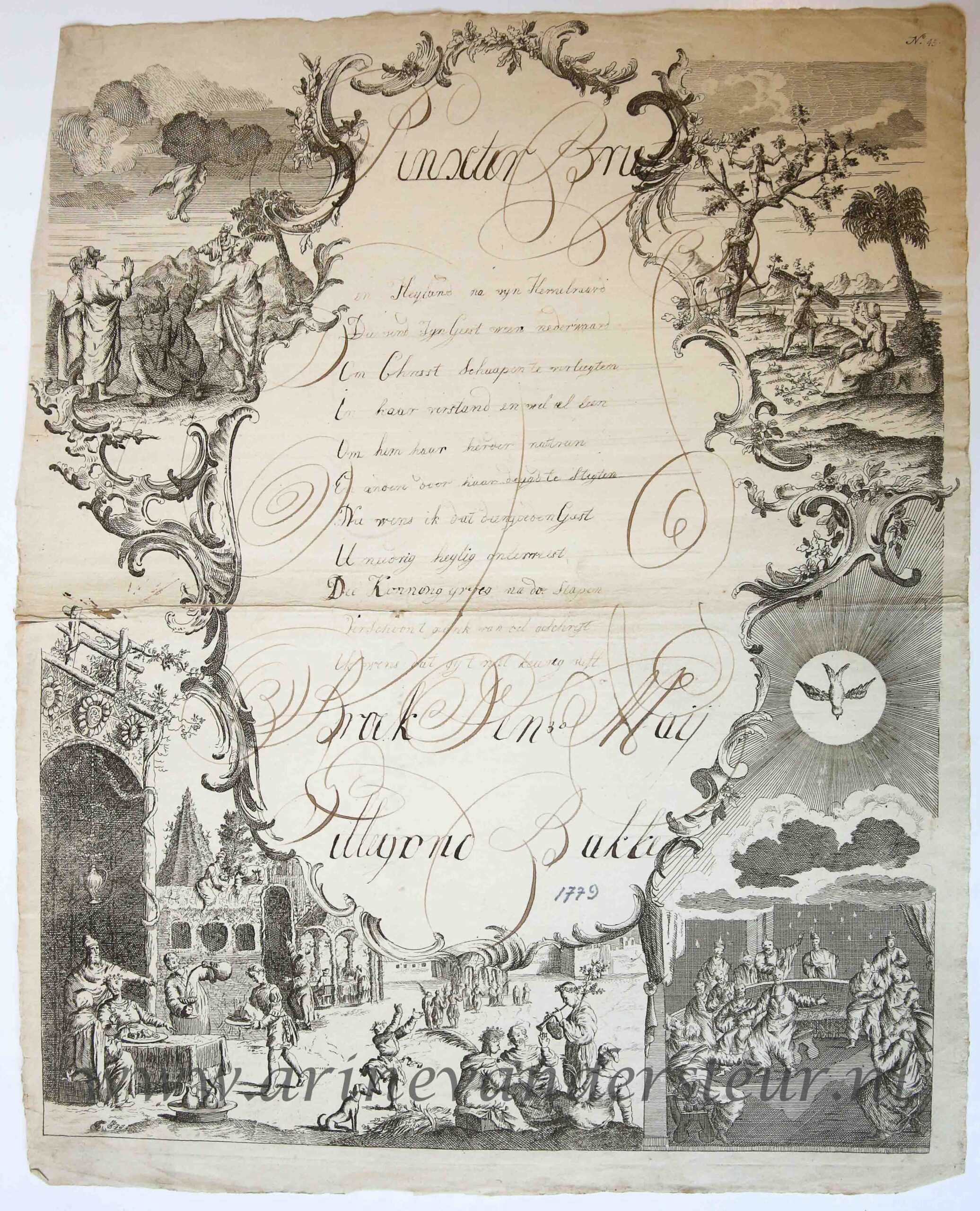 [Pinksterwens / Pentecost Wish Card, 1779] Hillegond Bakker. Wish card for Pentecost, dated 1779, 1 p.