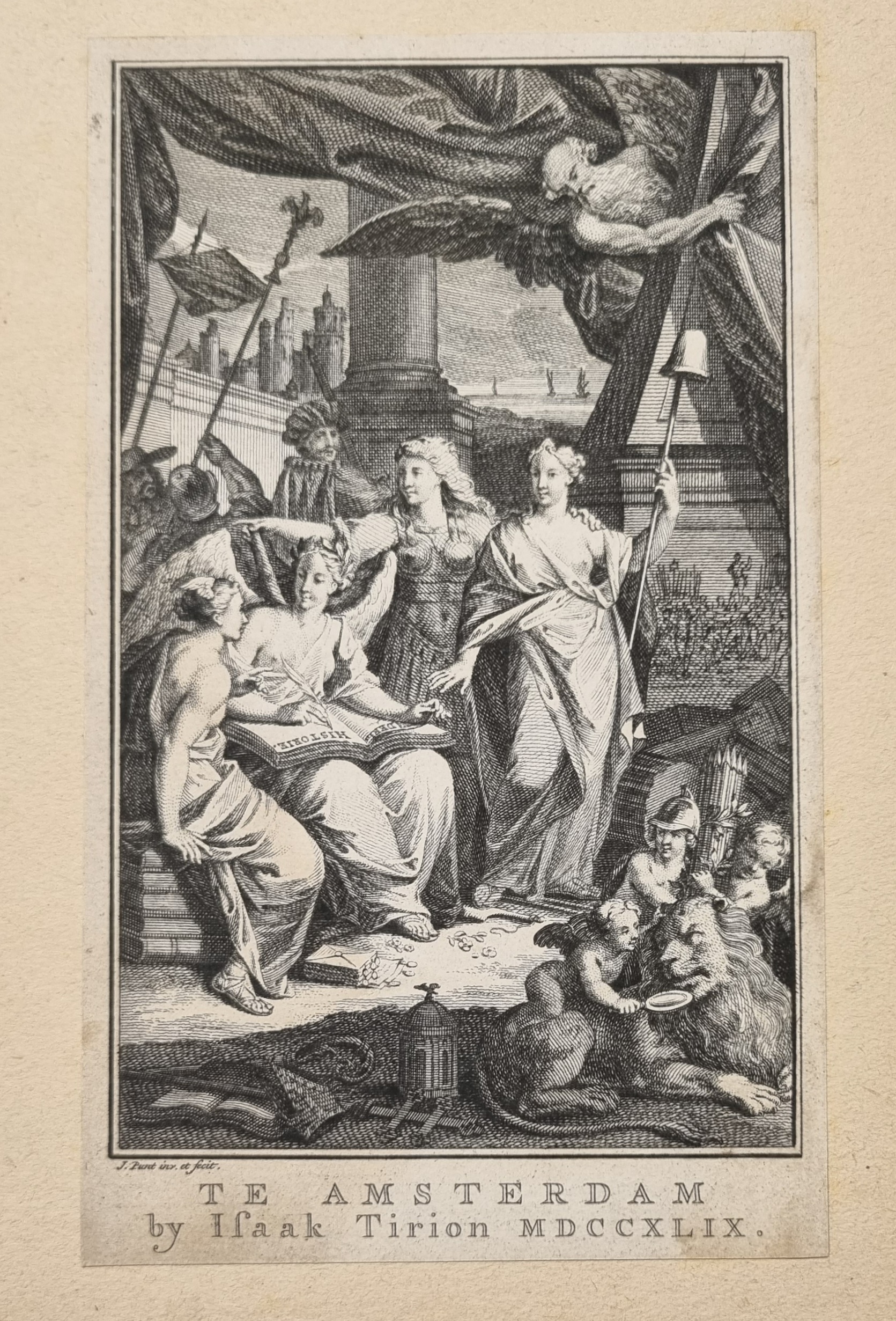 [Antique title page, 1749] Vaderlandsche historie / Allegorie op het schrijven van geschiedenis, published 1749, 1 p.