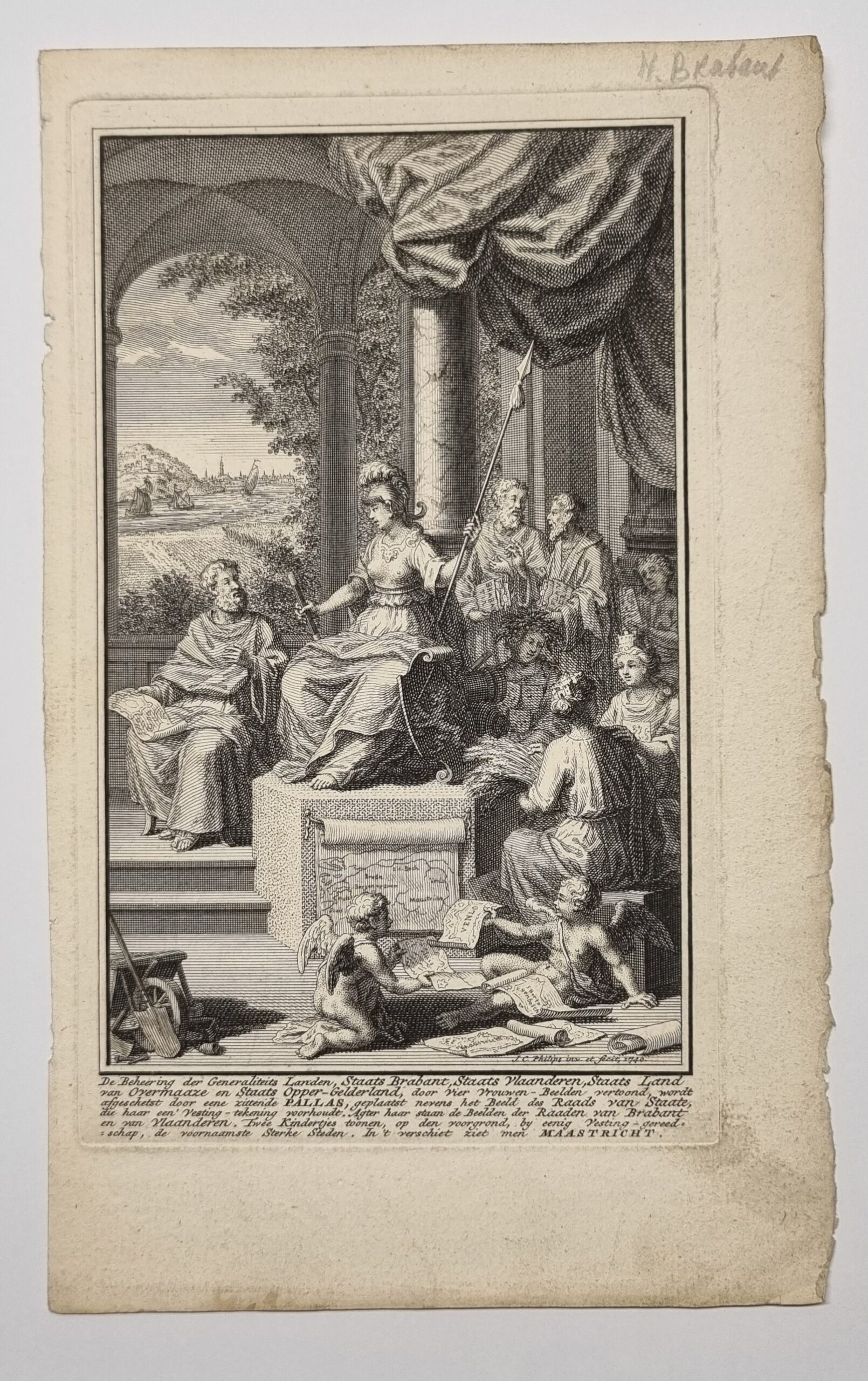 [Antique title page, 1740] Allegory of the Mastery of the Generality Lands / Allegorie op de beheersing van de Generaliteitslanden, published 1740, 1 p.