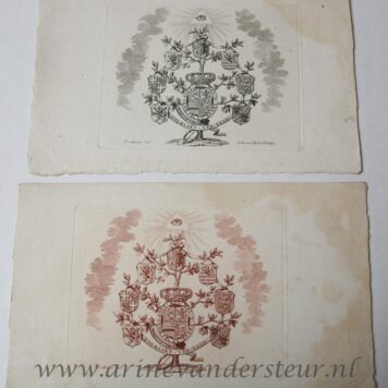 [Two Antique prints, engravings] The Seven Provinces under Willem V (Zeven provinciën onder Willem V), published ca. 1780. One print in black and one in red ink.