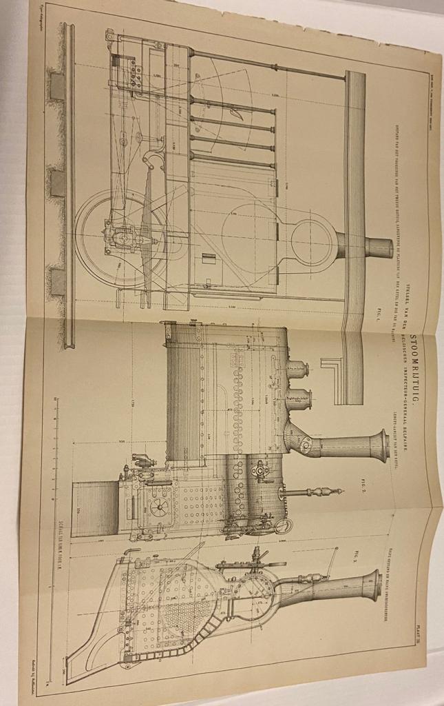 Old blueprint of a steam locomotive/Bouwtekening Stoomlocomotief.