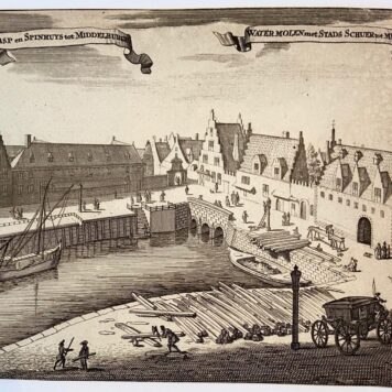 Print/Prent: 't Rasp en Spinhuys tot Middelburgh. / Watermolen met Stads Schuer tot Middelb. (Middelburg), Ca 1696.