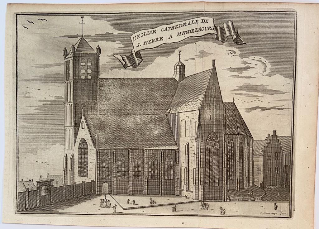 Print/prent: L'Eglise Cathedrale de S. Pierre a Middelbourg. Ca 1743.