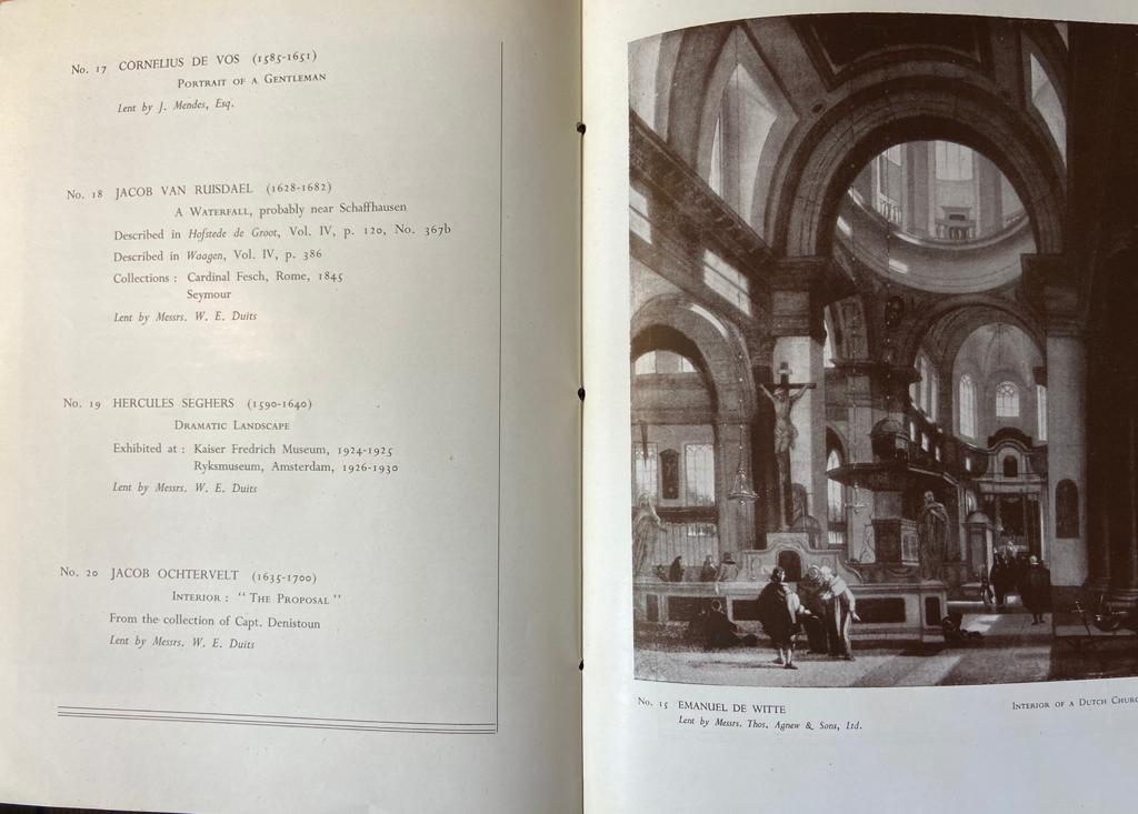 Souvenir catalogue of the Exhibition of Dutch old Masters at the Red Lodge, park row Bristol mart 14th to April 6th 1946, 1946, 24 pp. Illustrated.