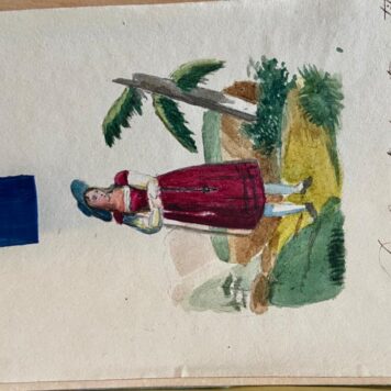 BRUINS--- Album amicorum in de vorm van een oblong doosje met 9 losse blaadjes, uit de jaren 1829-1847. De meeste inschrijvingen en tekeningen van leden van de familie Bruins.