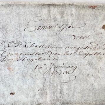LEIDEN, CHASTELEIN, BENTINCK Commissie van de Staten van Holland voor mr. Cornelis Pieter Chastelein als rentmeester van het kapittel ten Hoogenlande, mitsgaders van de memoriën en getijden binnen de stad Leiden, als opvolger van mr. J. van der Marck, 's-Gravenhage 13 januari 1773.