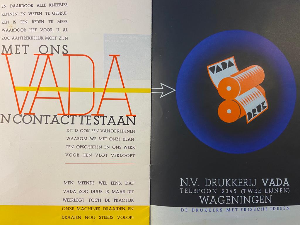 Zeker, Mijnheer, .. we kunnen u wel eens van modellen voorleggen...drukwerk van N.V. Drukkerij Vada te Wageningen, 8 pp. Coloured illustrations.