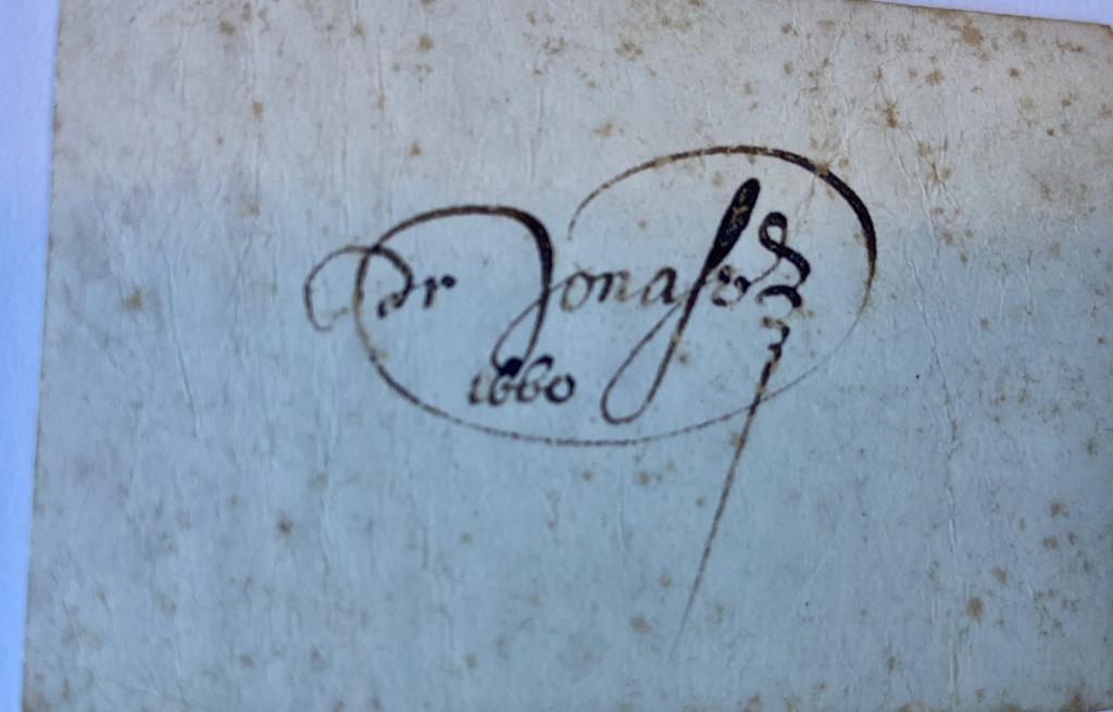 JONASSEN--- Handtekening van dr. Jonassen, 1660 (op perkament).