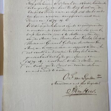 BREDA; DE ROY--- Extract uit het register der resolutien van de Raad van State, d.d. 27 december 1769. Ondertekend door Otto Frederik graaf van Lynden en J.J. van Hees. Manuscript, 1 pag.