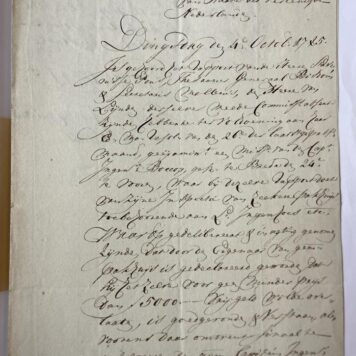 BREDA; BOECOP; INGENHOES--- Extract uit het register der resolutien van de Raad van State, d.d. 4 oktober 1785. Getekend door Jan Hendrik Mollerus (1750-1834) en Claudius van der Stael (1737-1796). Manuscript, 2 pag.