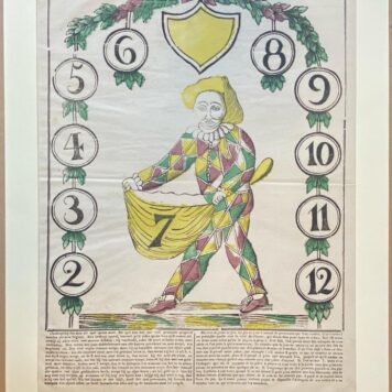 [Centsprent/catchpenny print, antique game, gambling] Het nieuw Arlequin Spel. / Le nouveau Jeu d’Arlequin. No. 84, published ca. 1830-1840.