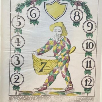 [Centsprent/catchpenny print, antique game, gambling] Het nieuw Arlequin Spel. / Le nouveau Jeu d’Arlequin. No. 84, published ca. 1830-1840.