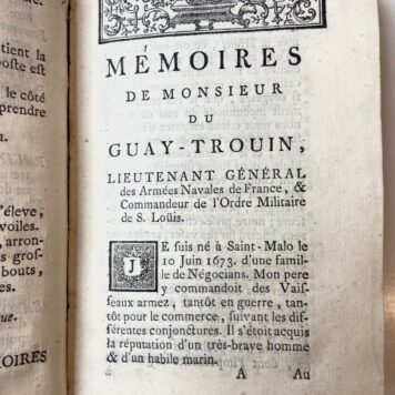 Memoires de monsieur du Guay-Trouin, lieutenant general des armees navales. Amsterdam, P. Mortier, 1741.