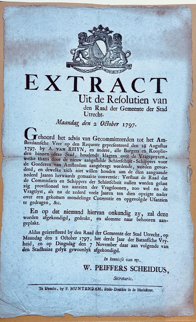 [Original publication 1797] Extract uit de Resolutien van de Raad der Gemeente der Stad Utrecht. 2-10-1797.